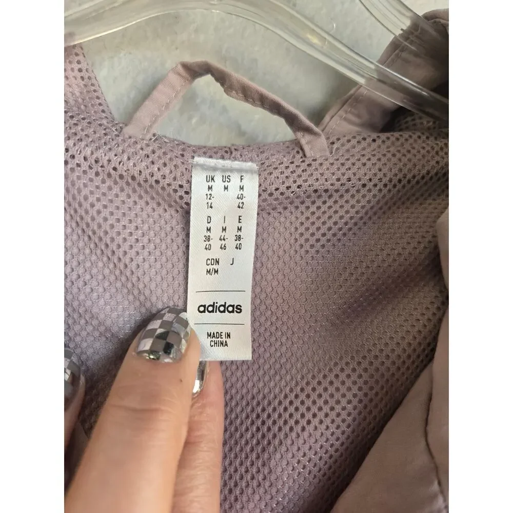Adidas 3-Stripe Mauve Purple Hooded Windbreaker Jacket Women’s Medium‎